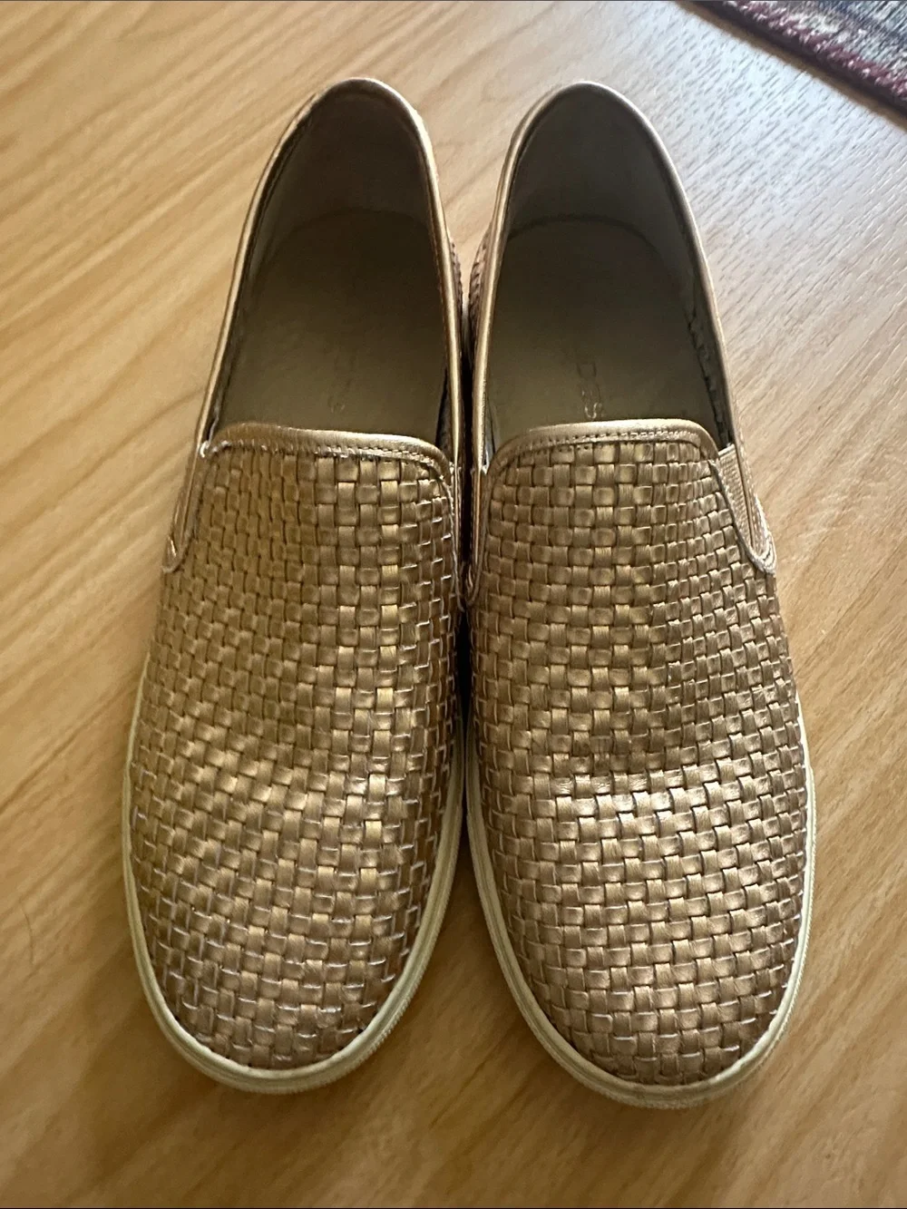 J Slides Metallic Woven Slip-On Loafers in Gold
